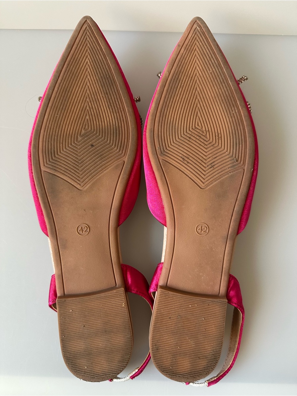 SHEIN Fuchsia Pink Satin Rhinestone Bow Slingback Flats - Picture 5 of 6